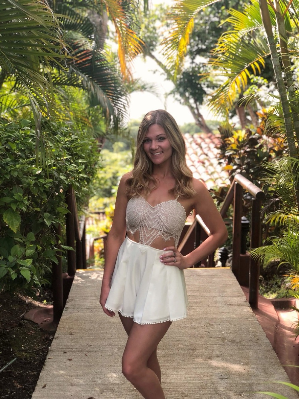 Hello Molly White Lace Bustier Peekaboo Midriff Romper / Playsuit